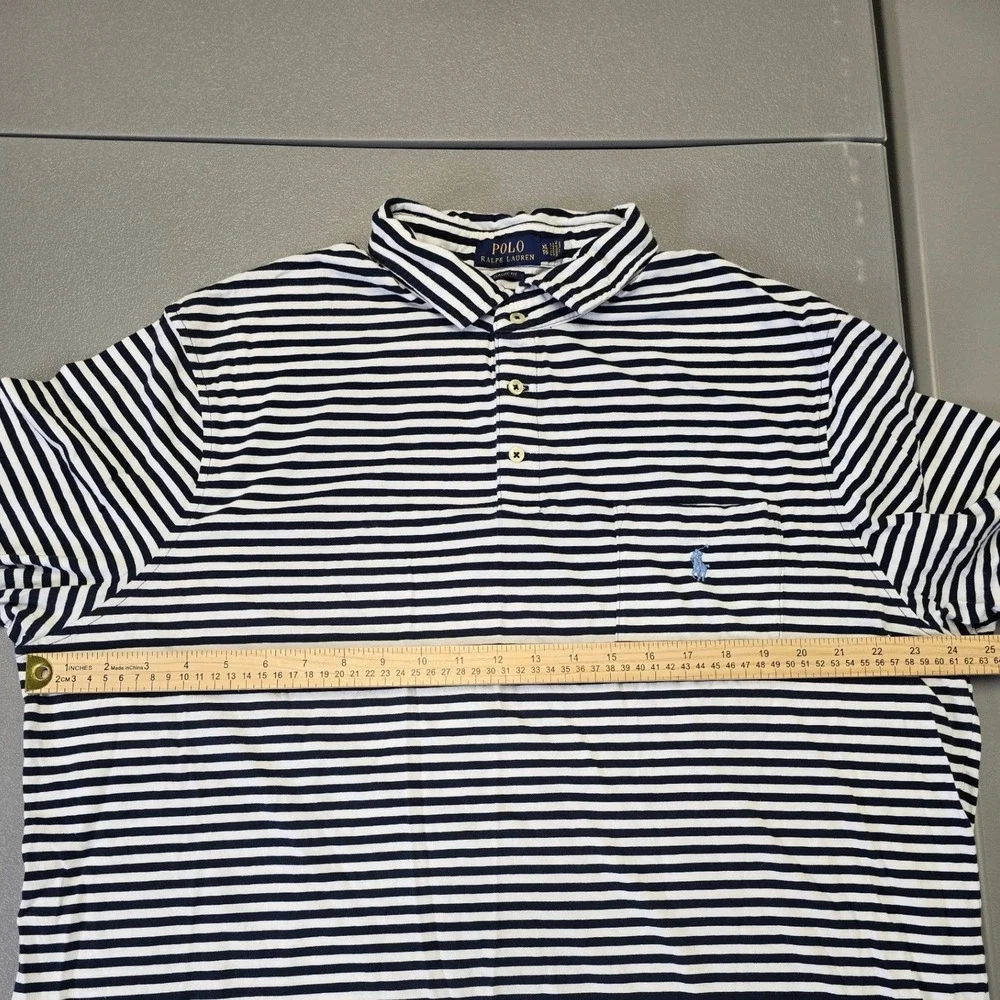 Polo Ralph Lauren Striped Polo Shirt XL Black White Pocket Classic Fit - Picture 4 of 7